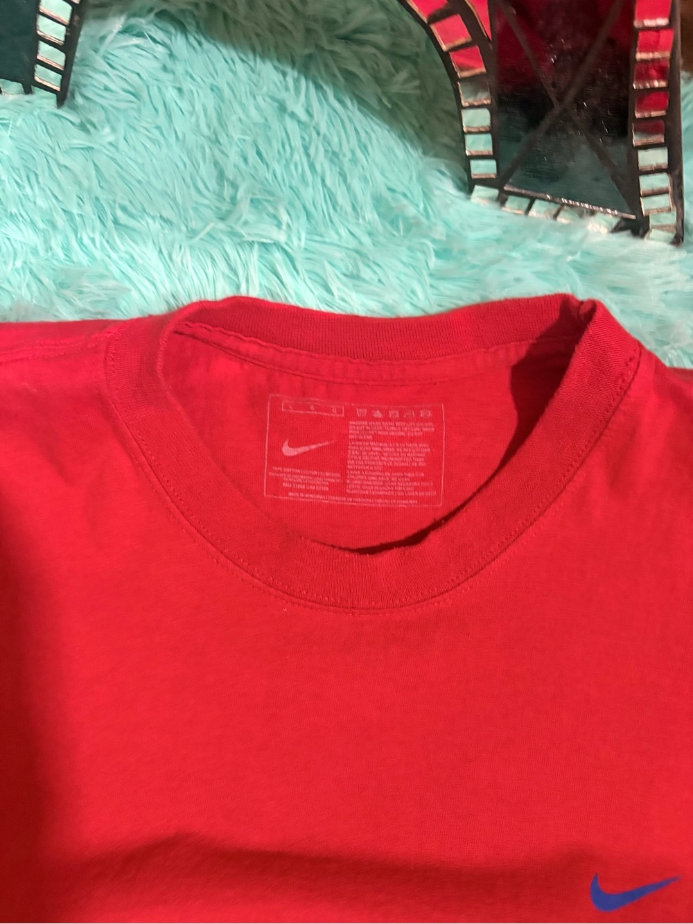 Nike Red Sleeveless Athletic Tank with Blue Swoosh - Picture 4 of 5